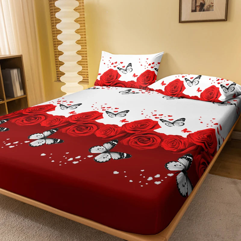 1 Piece of Floral and Butterfly Sing Pattern Frosted Bedsheet, Bedroom Printed Bedspread, Bedding (Excluding Pillowcases) annizon.com