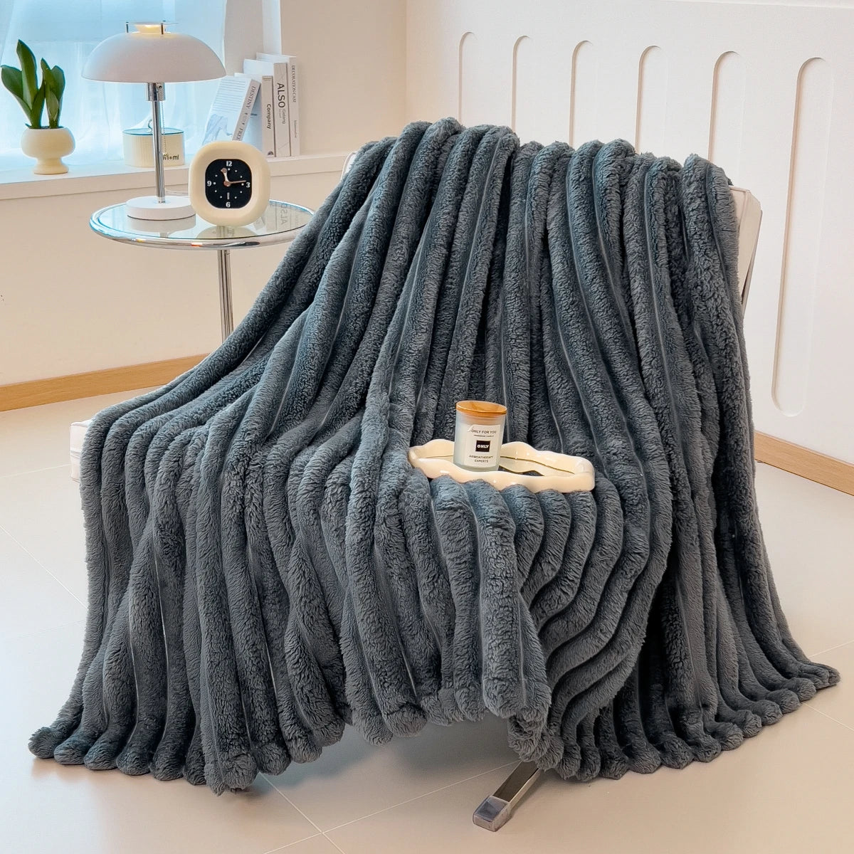 Solid color thickened wide striped multifunctional blanket, can be used as bed sheet cover blanket, nap blanket, pet blanket annizon.com