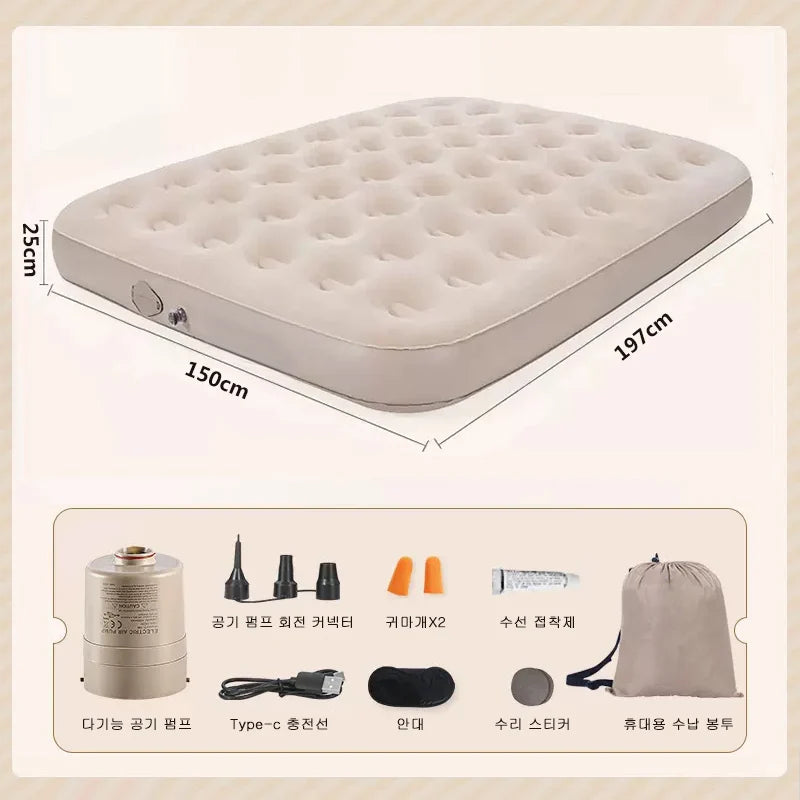 Interior Air Mattress Glamping Mats PVC Inflatable Sleeping Mattress Luxury 2 Person Camping Bed Mat Built-in Pump Thicken Mat annizon.com