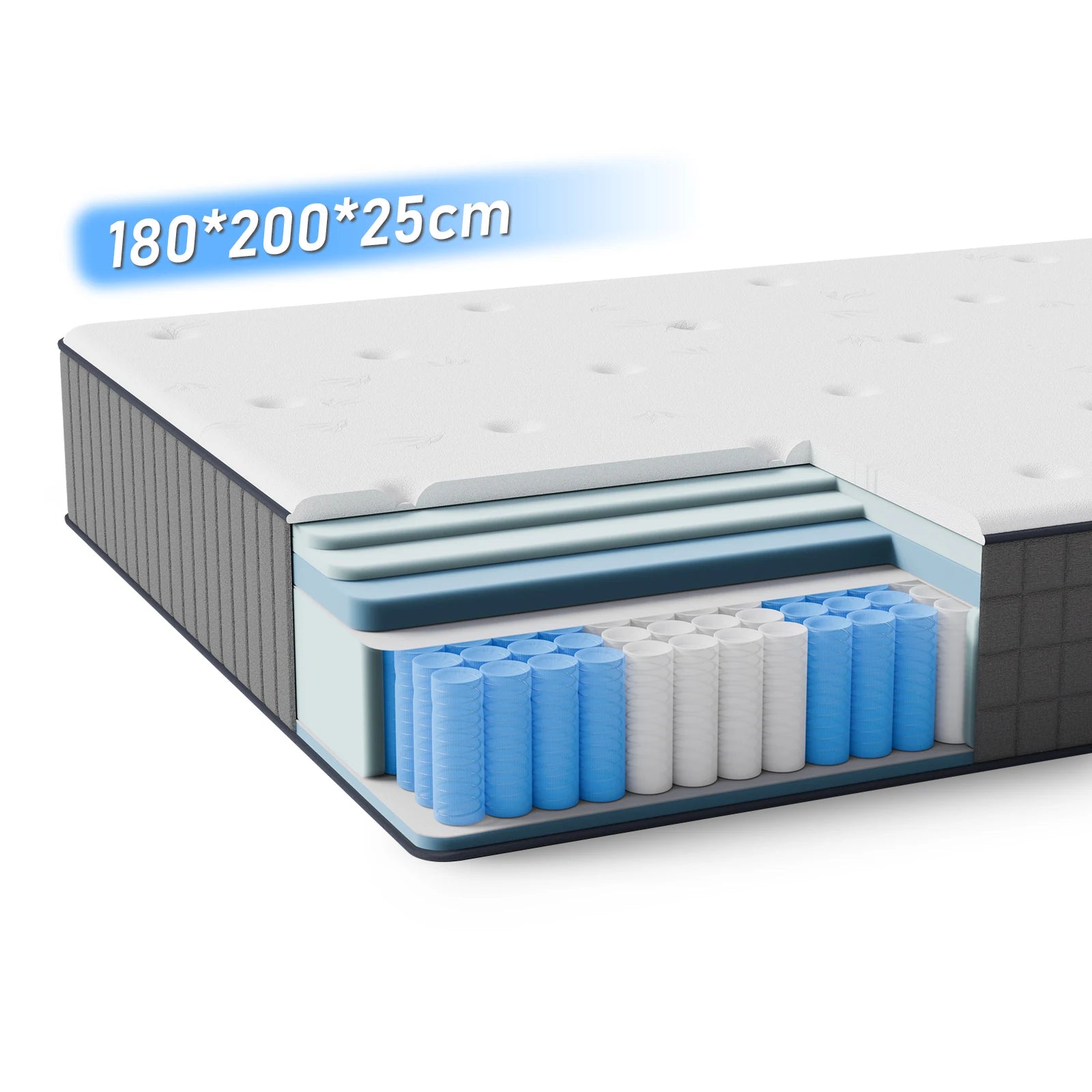 Pocket spring core mattress 180 × 200 × 25cm H3 - 7 zones with diatom foam & orthopedic support annizon.com
