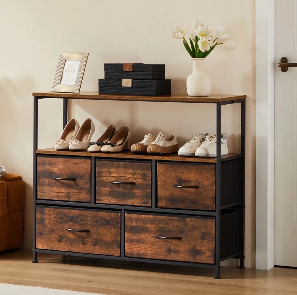 JHK Shoe Cabinet Dresser With 5 Fabric Drawers Toy Storage TV Stand Multilayer Shoe Rack Space Saving Cabinet Of Home Furniture annizon.com