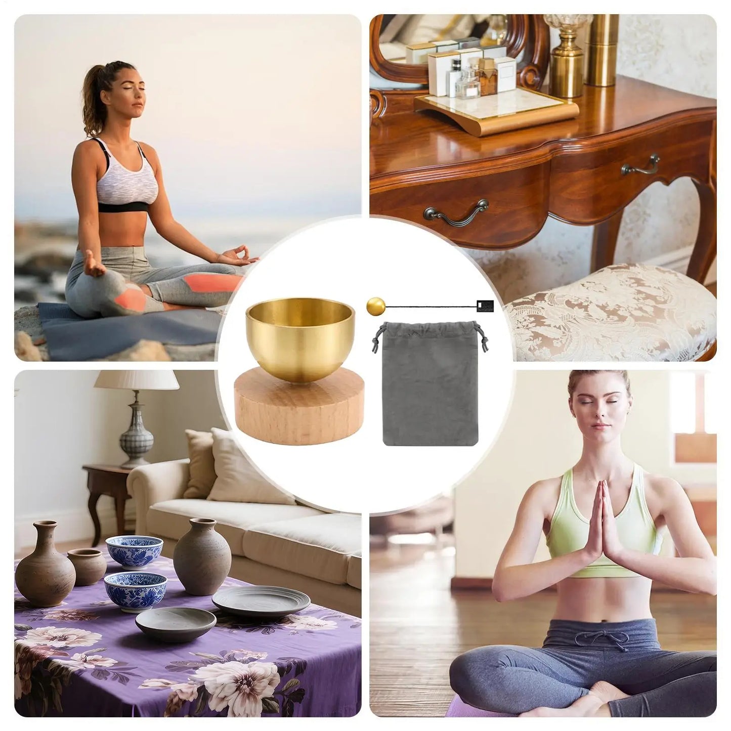 Brass Singing Bowl Yoga Meditation Bowl for Sound Healing Stress Relief Buddha Mindfulness bowl Instrument Singing Bowl Set