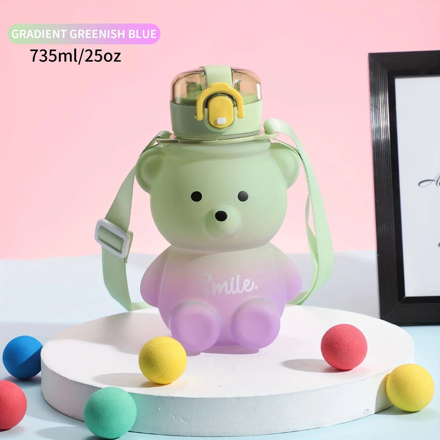 Cute Bear Water Bottle BPA-Free with Straw - Kids