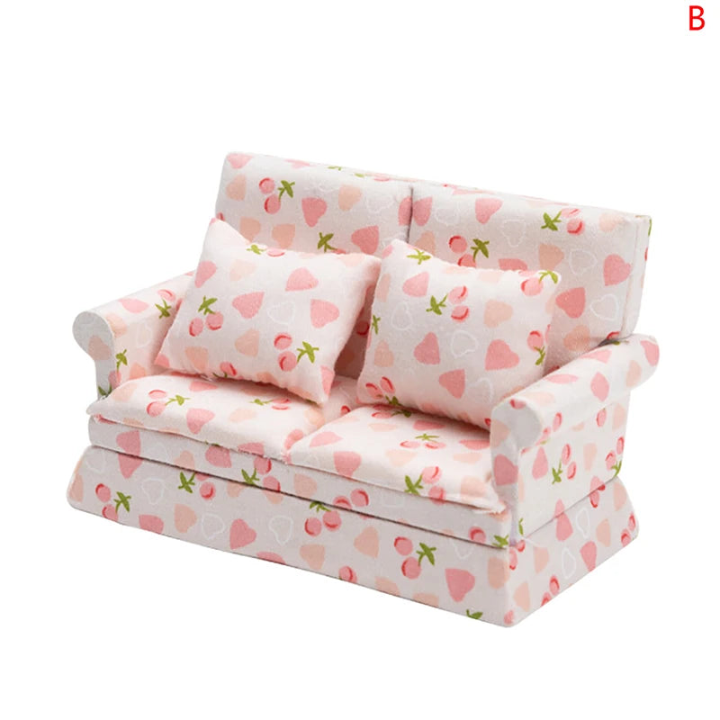Mini Dollhouse Furniture Sofa with Pillow Set Simulation 1:12 Miniature Living Room Kids Pretend Play DIY Doll House Decor annizon.com