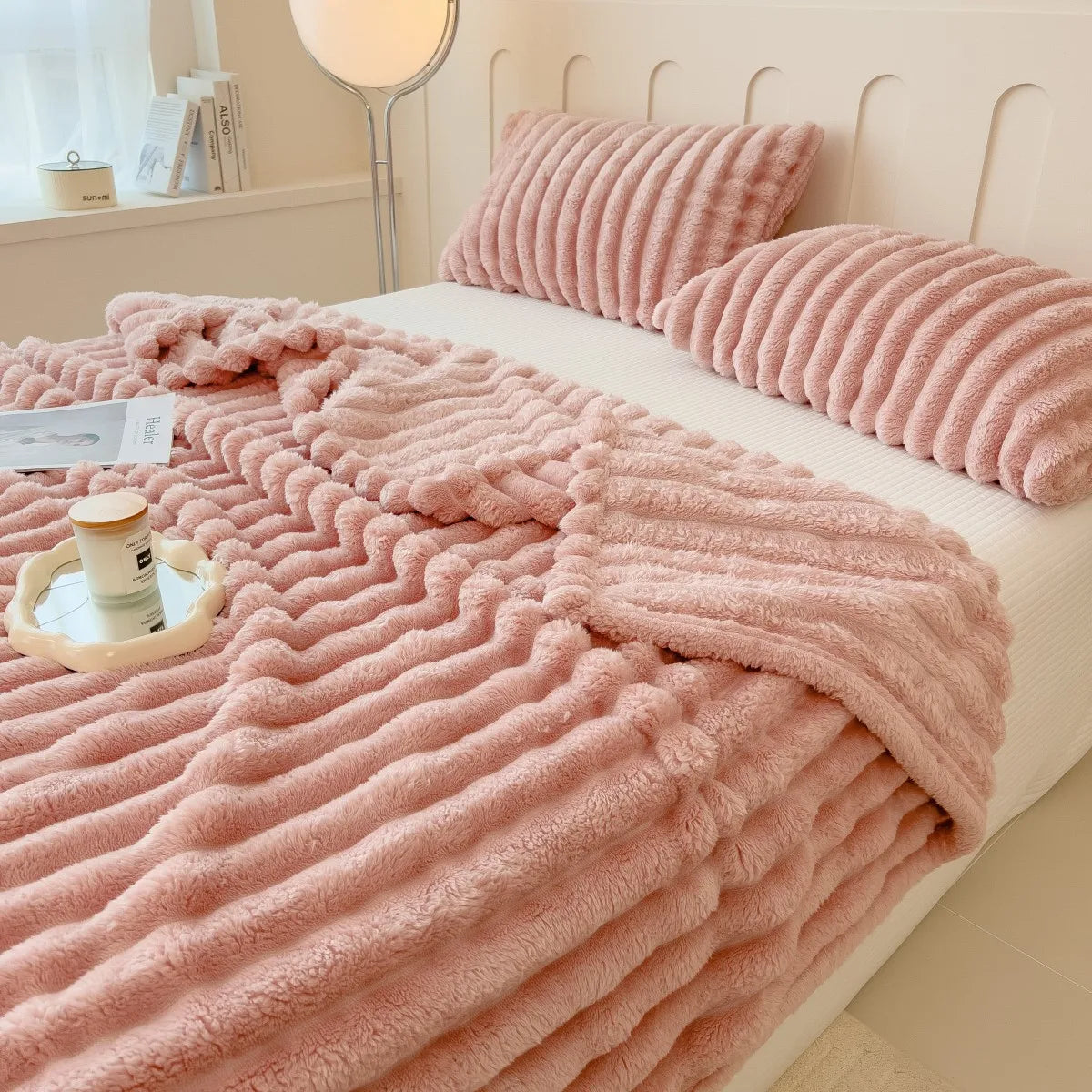 Solid color thickened wide striped multifunctional blanket, can be used as bed sheet cover blanket, nap blanket, pet blanket annizon.com