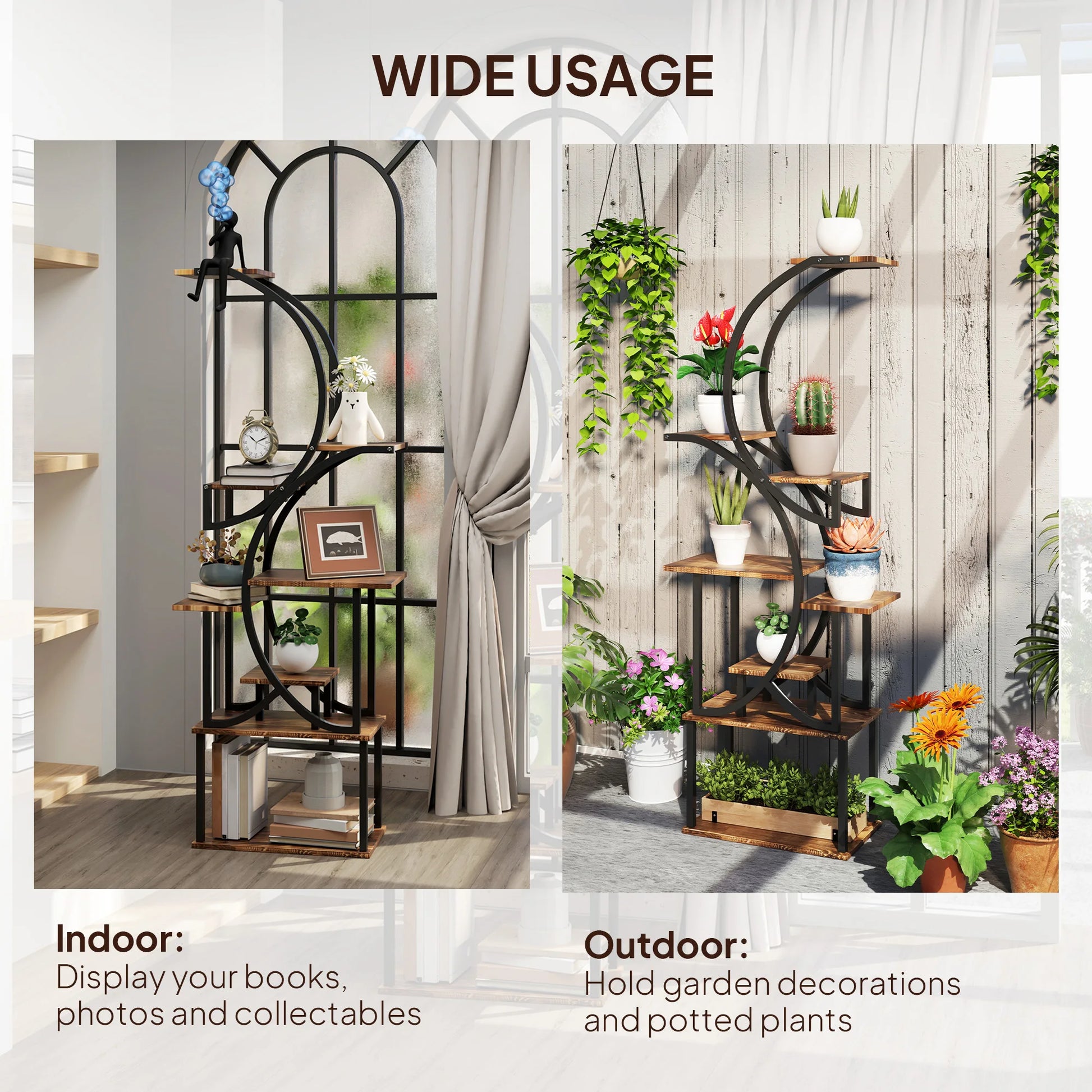 8 Tier Plant Stand, 62" S-Shaped Plant Shelf, Carbonized Finish annizon.com