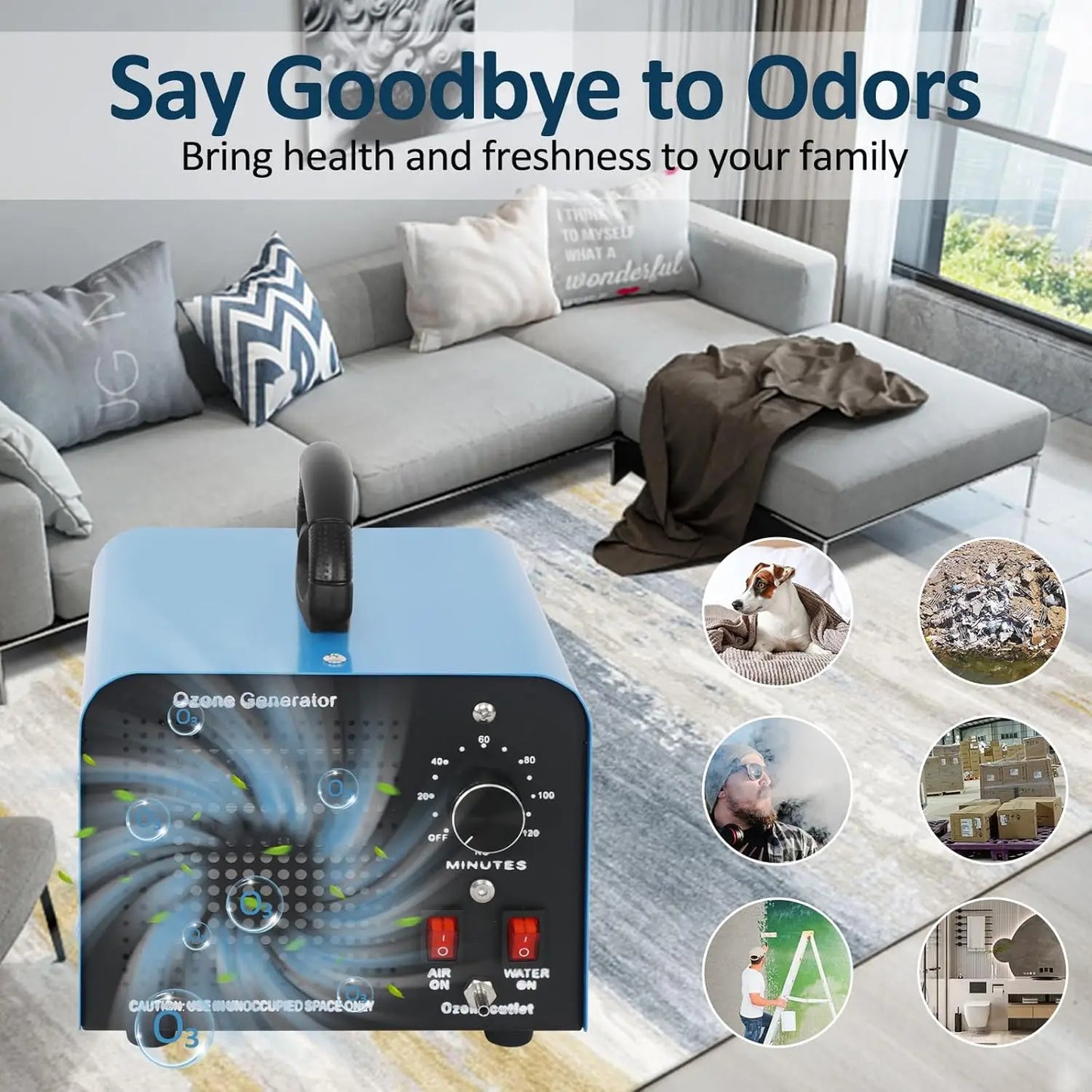 Ozone Generator 60000mg/h, Industrial/Home Ozone Machine, Odor Removal for Areas of 5,000 Square Feet
