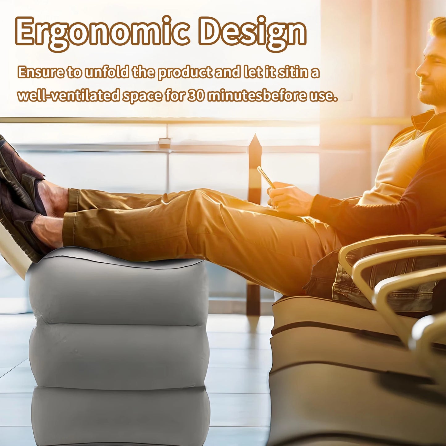 Inflatable Sleeping Foot Rest Pillow for Air Travel, PVC Adjustable 3-Layer Flight Footstool Cushion for Car Office annizon.com