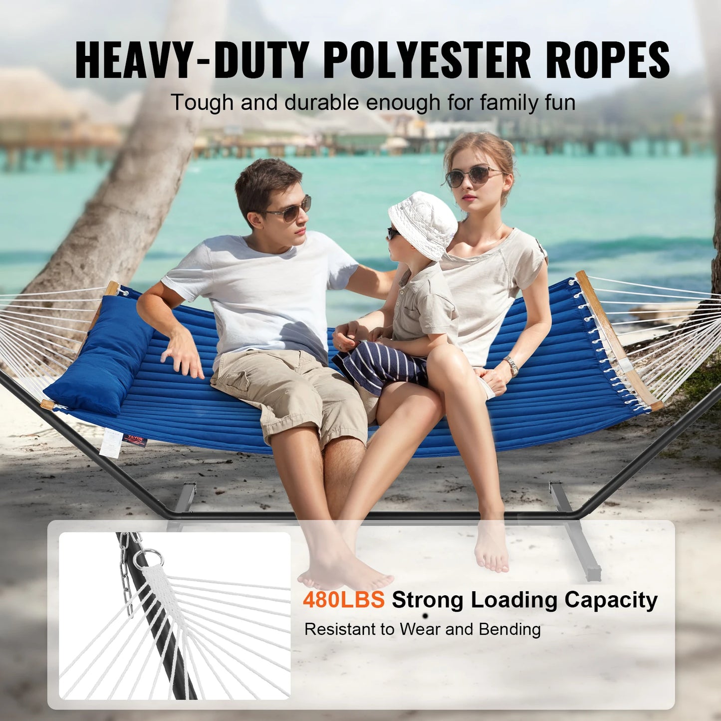 SucceBuy Two Person Hammock with Stand Included Double Hammock with Curved Spreader Bar and Detachable Pillow and Portable Bag annizon.com