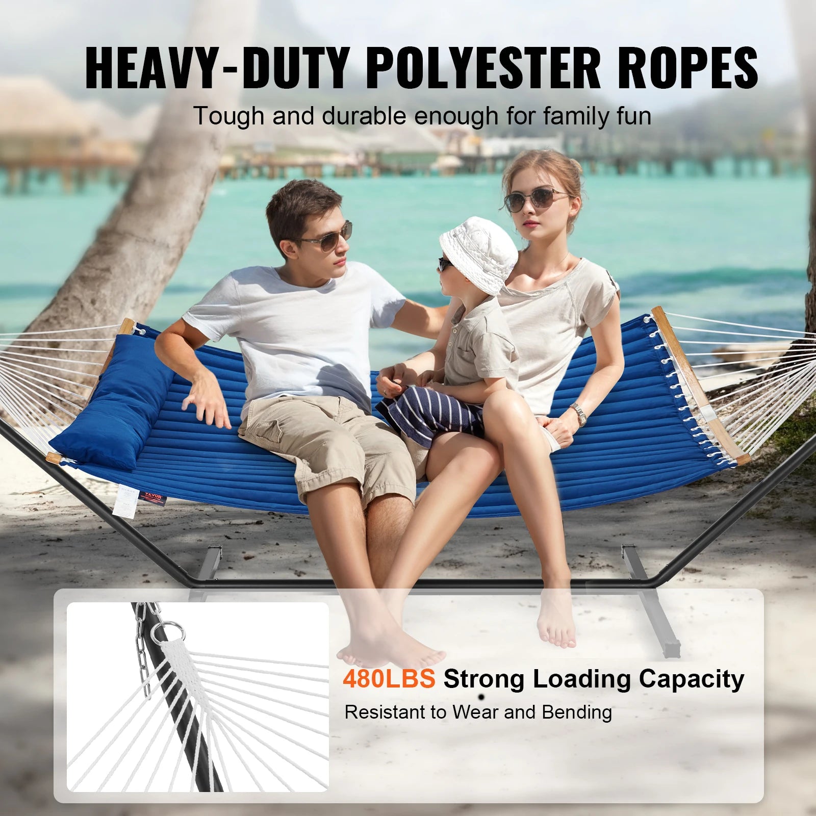 SucceBuy Two Person Hammock with Stand Included Double Hammock with Curved Spreader Bar and Detachable Pillow and Portable Bag annizon.com