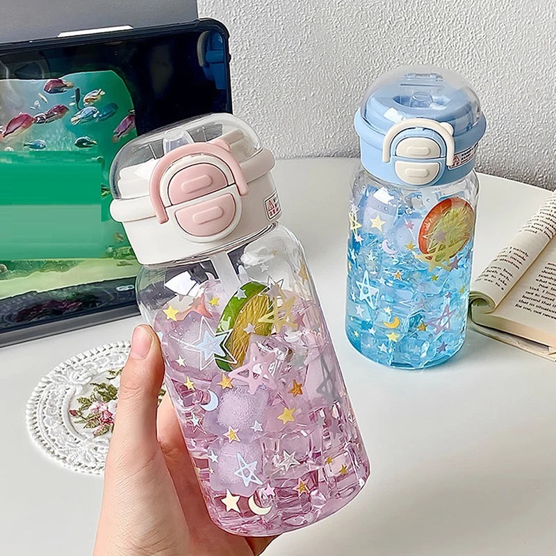 Cute Water Bottle With Straw Portable Plastic Up Cover Water Cup For Kid Kawaii Bottle Water Leak-Proof Cute Drinking Bottle
