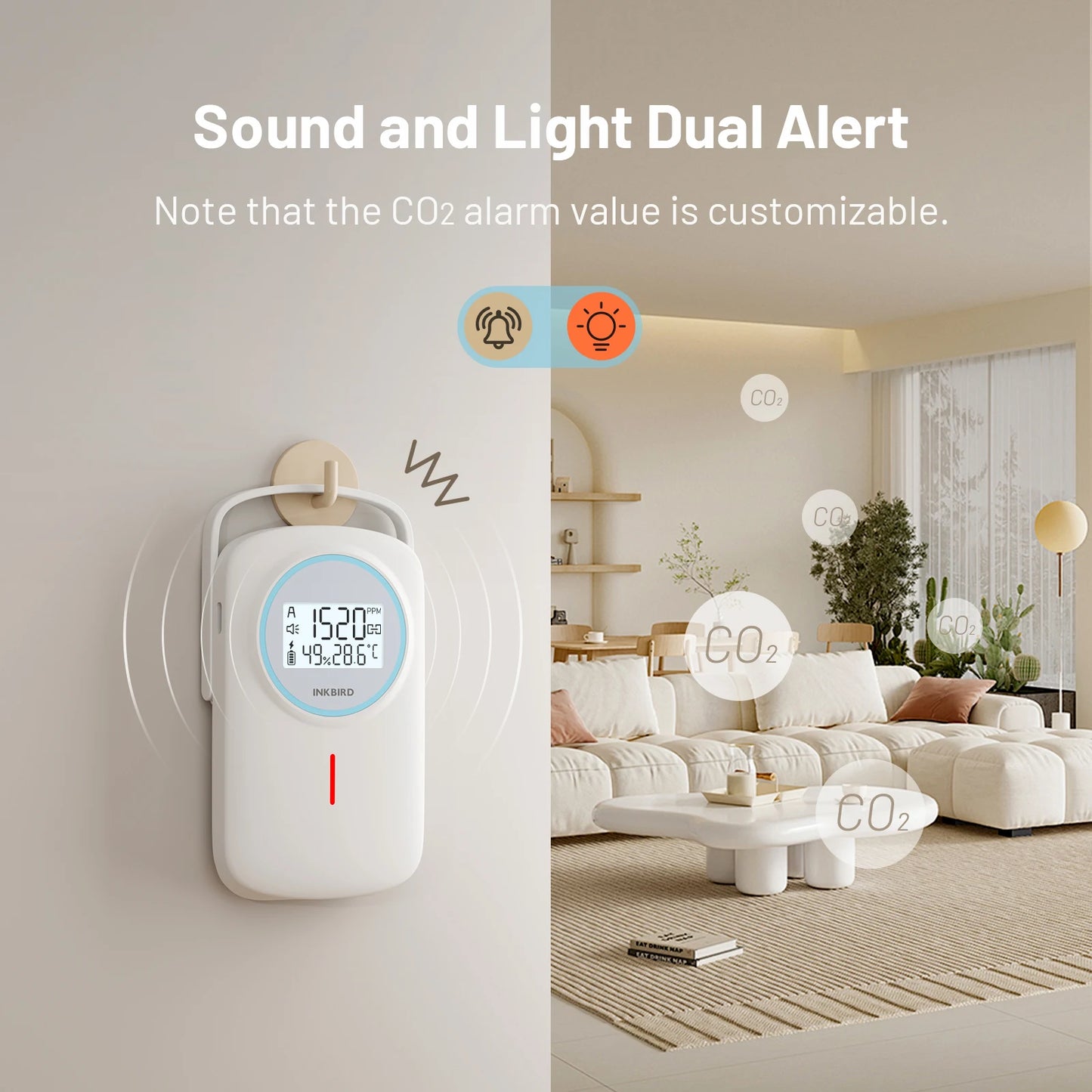 INKBIRD IAM-T2 Bluetooth Air Quality Monitor CO2 Temperature Humidity 3-In-1 Indoor Carbon Dioxide Detector for Home,Room,Office