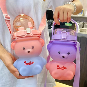 Cute Bear Water Bottle BPA-Free with Straw - Kids