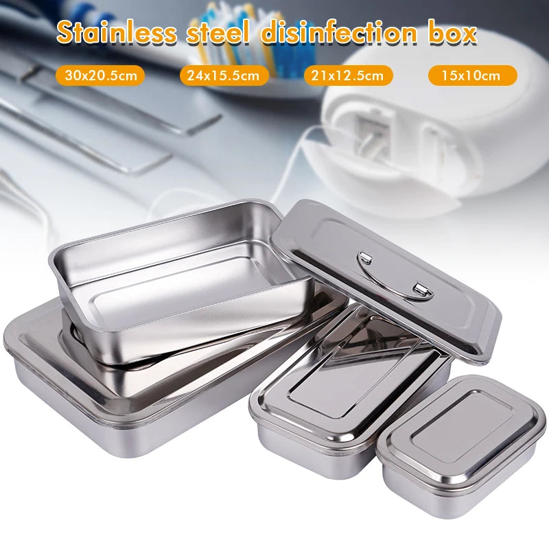 Dental Instruments Tray With Lid Stainless Surgical Medical Disinfection Box Rectangular Sterilization Container Autoclavable