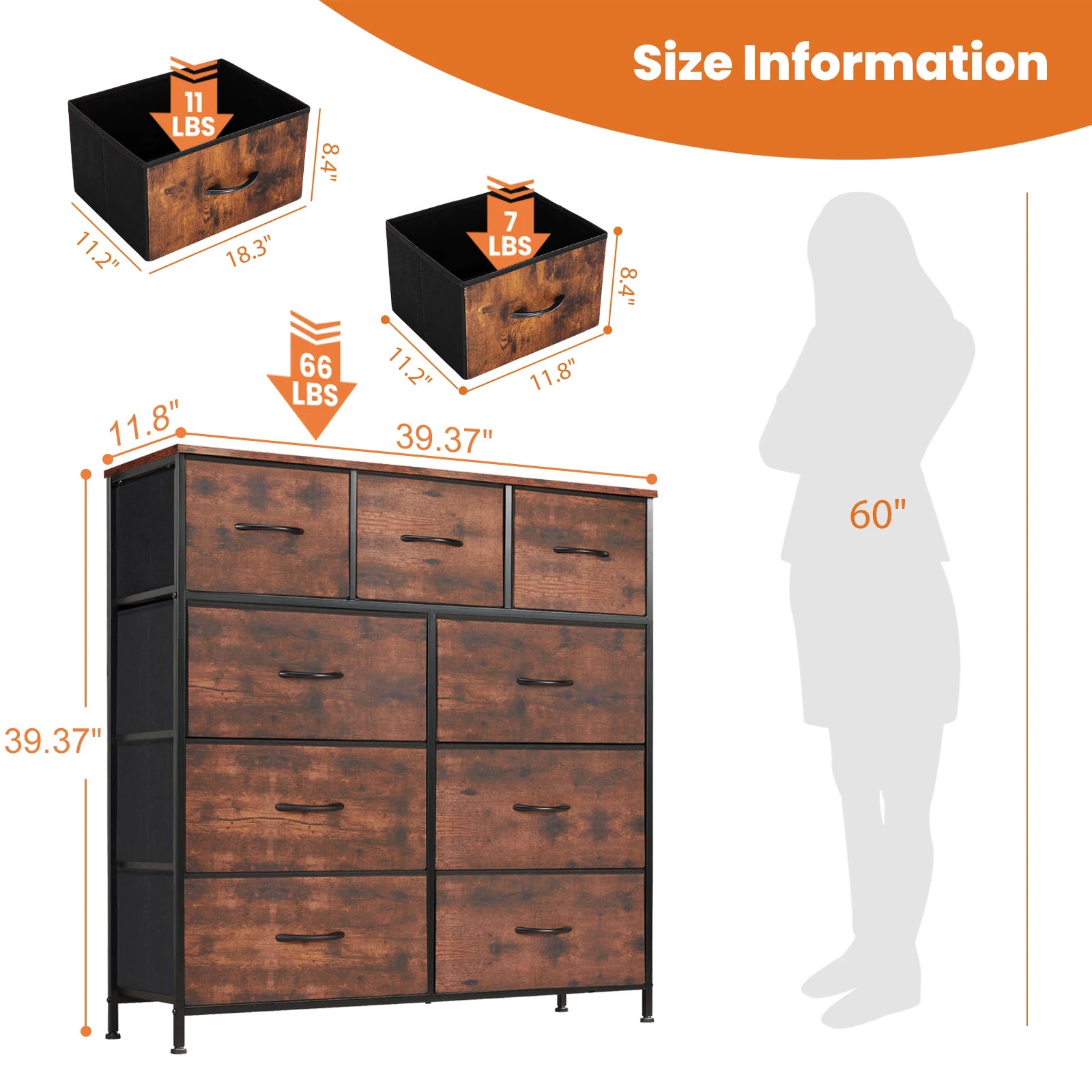 JHK Dresser For Bedroom With 9 Fabric Storage Drawer Wardrobe Tall Chest Organizer Closet Adult Kids Clothes Cabinet Furniture annizon.com