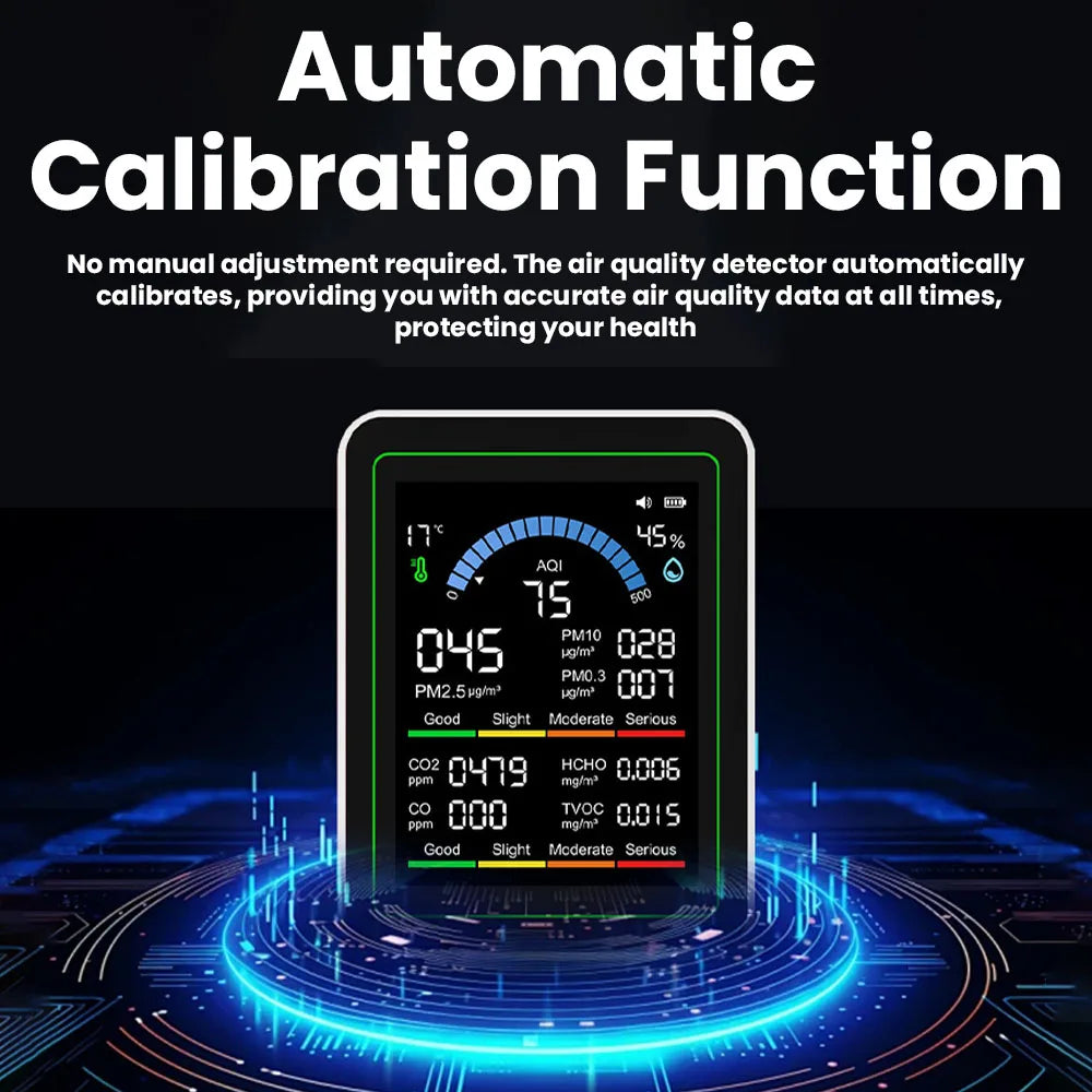10-in-1 CO2 Air Quality Detector PM0.3 PM1.0 PM2.5 PM10 HCHO TVOC Tester Temperature and Humidity Meter Carbon Dioxide Monitor