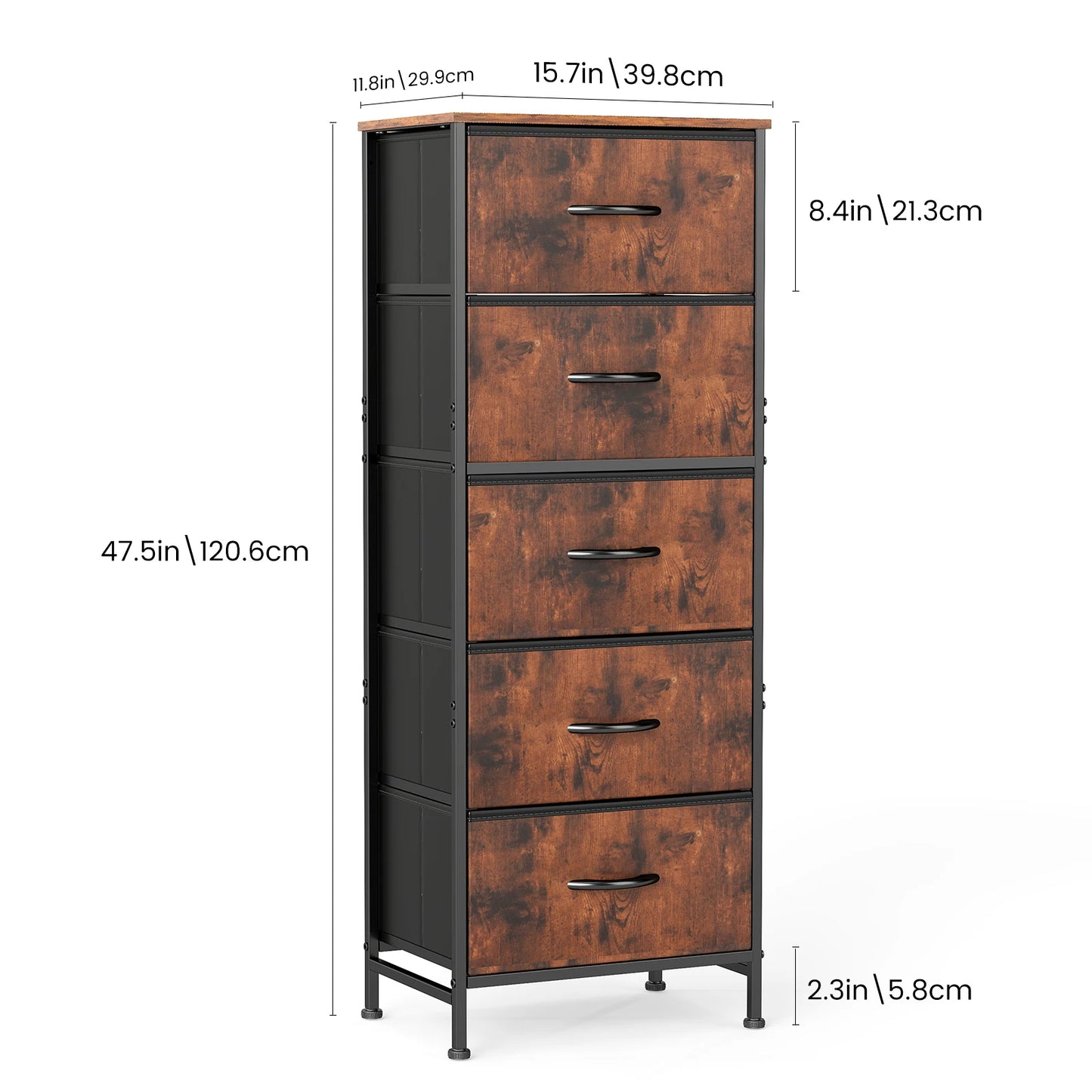 JHK 48IN Dresser For Bedroom With 5 Fabric Drawers Nightstand Wardrobe Steel Frame Closet For Clothes Storage Cabinet Furniture annizon.com