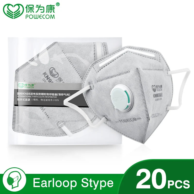 POWECOM KN95 Masks Activated Carbon kn95mask with Valve 1866V Mask Safety Face Mouth Mask tapabocas Adult Masks