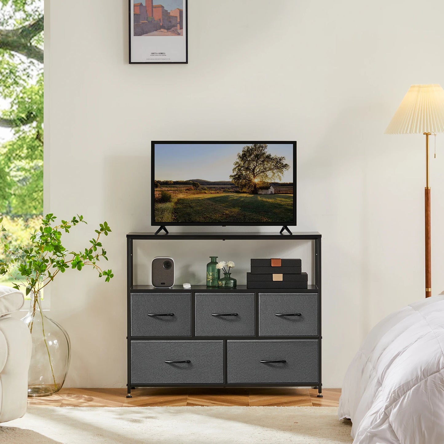 JHK Shoe Cabinet Dresser With 5 Fabric Drawers Toy Storage TV Stand Multilayer Shoe Rack Space Saving Cabinet Of Home Furniture annizon.com