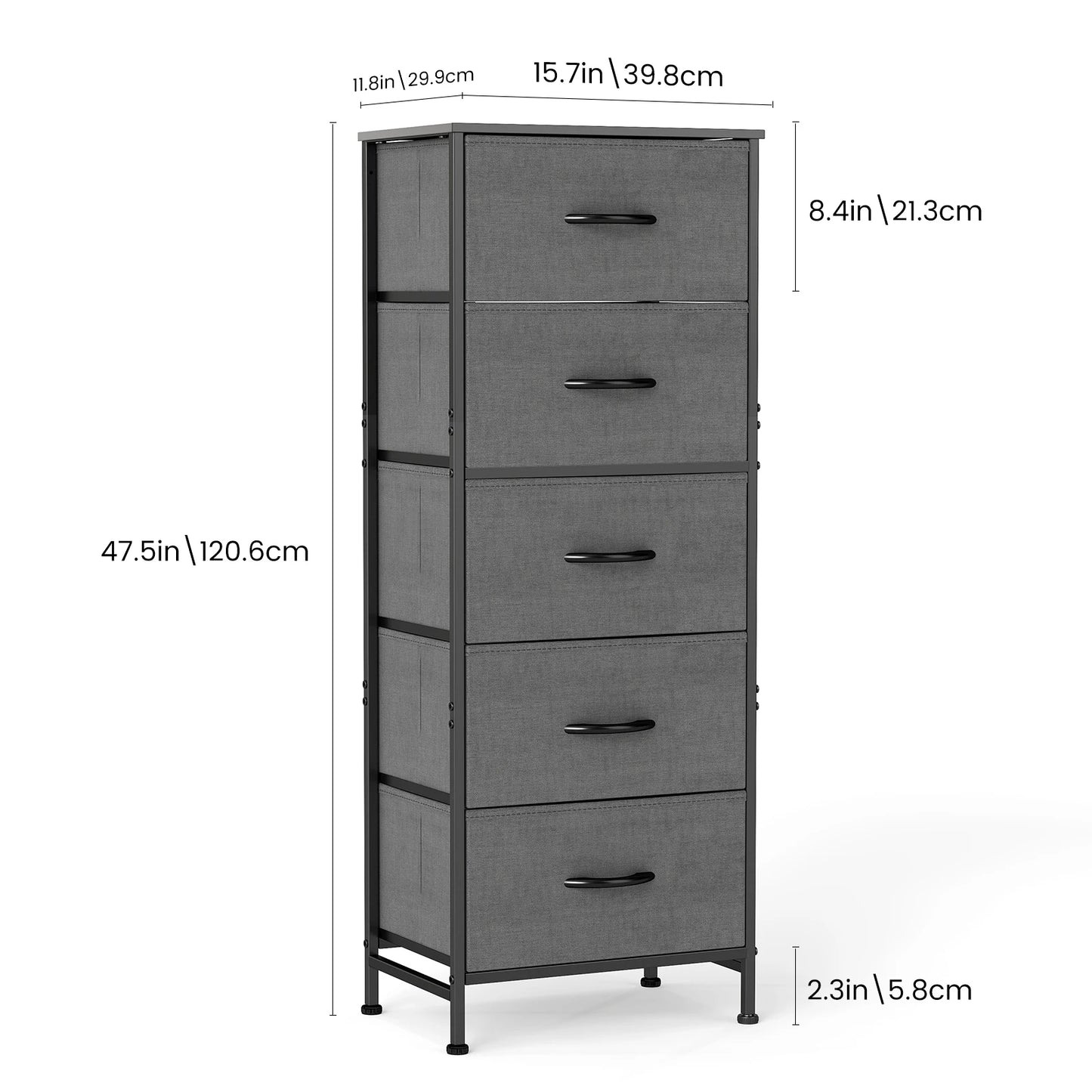 JHK 48IN Dresser For Bedroom With 5 Fabric Drawers Nightstand Wardrobe Steel Frame Closet For Clothes Storage Cabinet Furniture annizon.com
