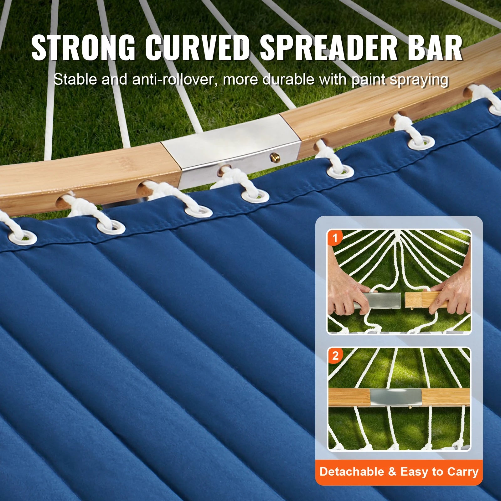 SucceBuy Two Person Hammock with Stand Included Double Hammock with Curved Spreader Bar and Detachable Pillow and Portable Bag annizon.com