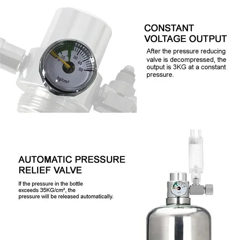 2L Aquarium DIY CO2 Generator System Kit Stainless Steel CO2 Cylinder Generator System Carbon Dioxide Reactor Kit for Plant Fish