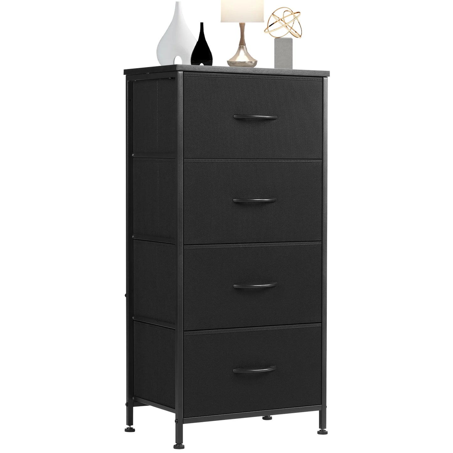 JHK Dresser For Bedroom With 4 Fabric Drawers Nightstand Wardrobe Steel Frame Closet For Clothes Storage Cabinet Of Furniture annizon.com