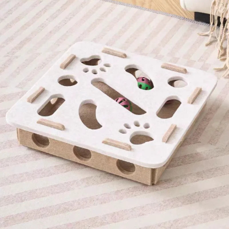 Pet Cat Puzzle Maze Holes Toys Felt Box With Bell Ball Kitten Playing Toys Interactive Funny  Cat Supplies annizon.com