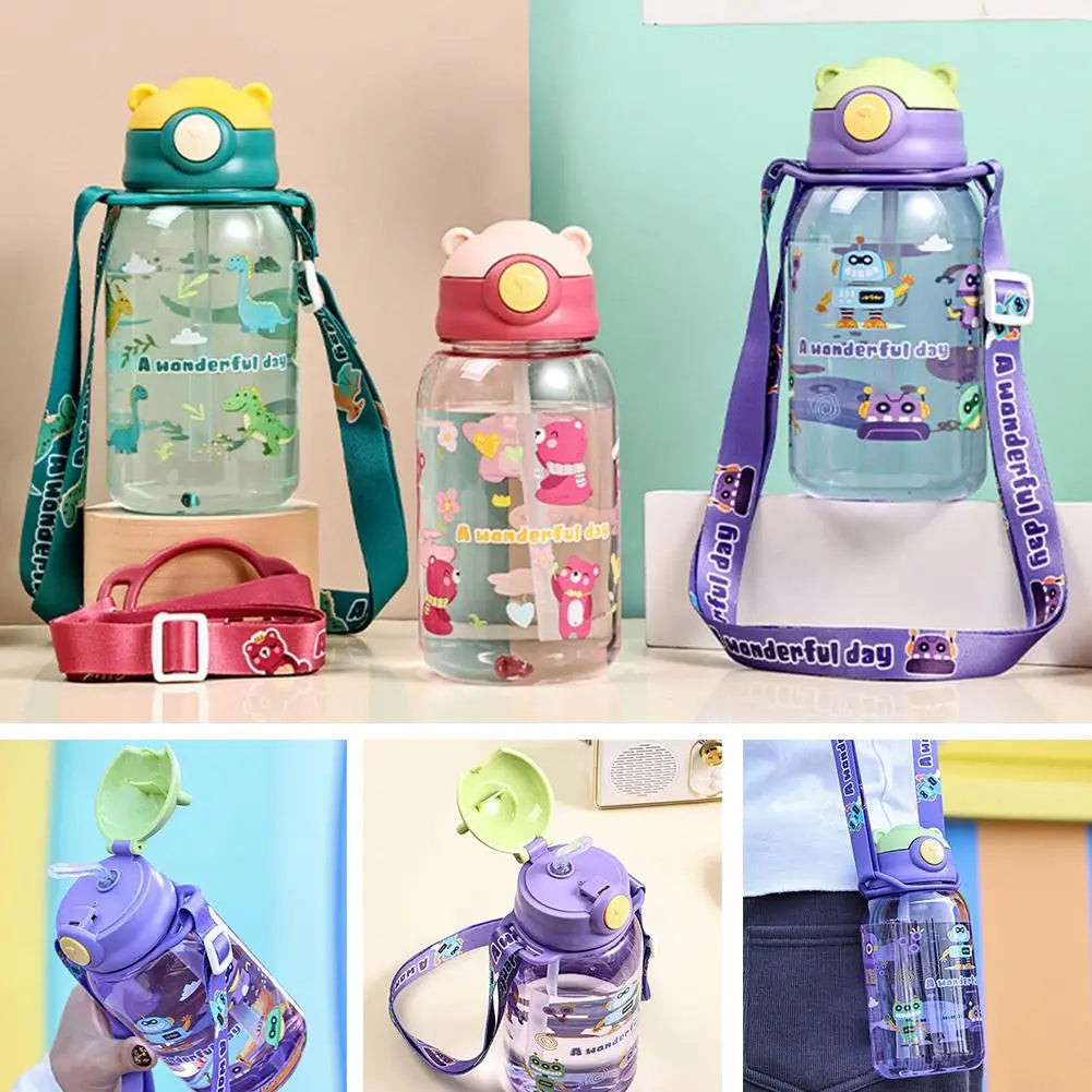Cute Kids Water Bottle with Straw Free BPA Leakproof Outdoor Portable Children's Cups School Water Bottle for Children