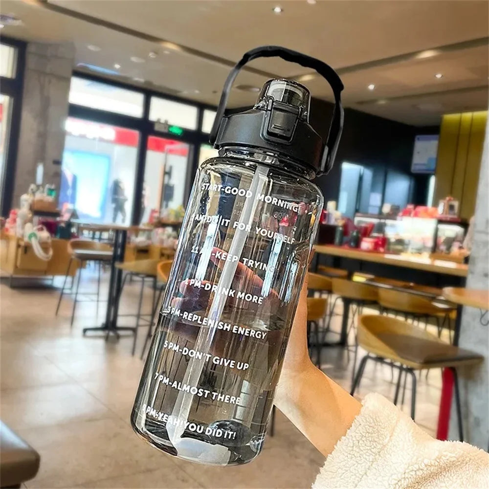 2L Water Bottle - Leak Proof, Time Marker, Plastic