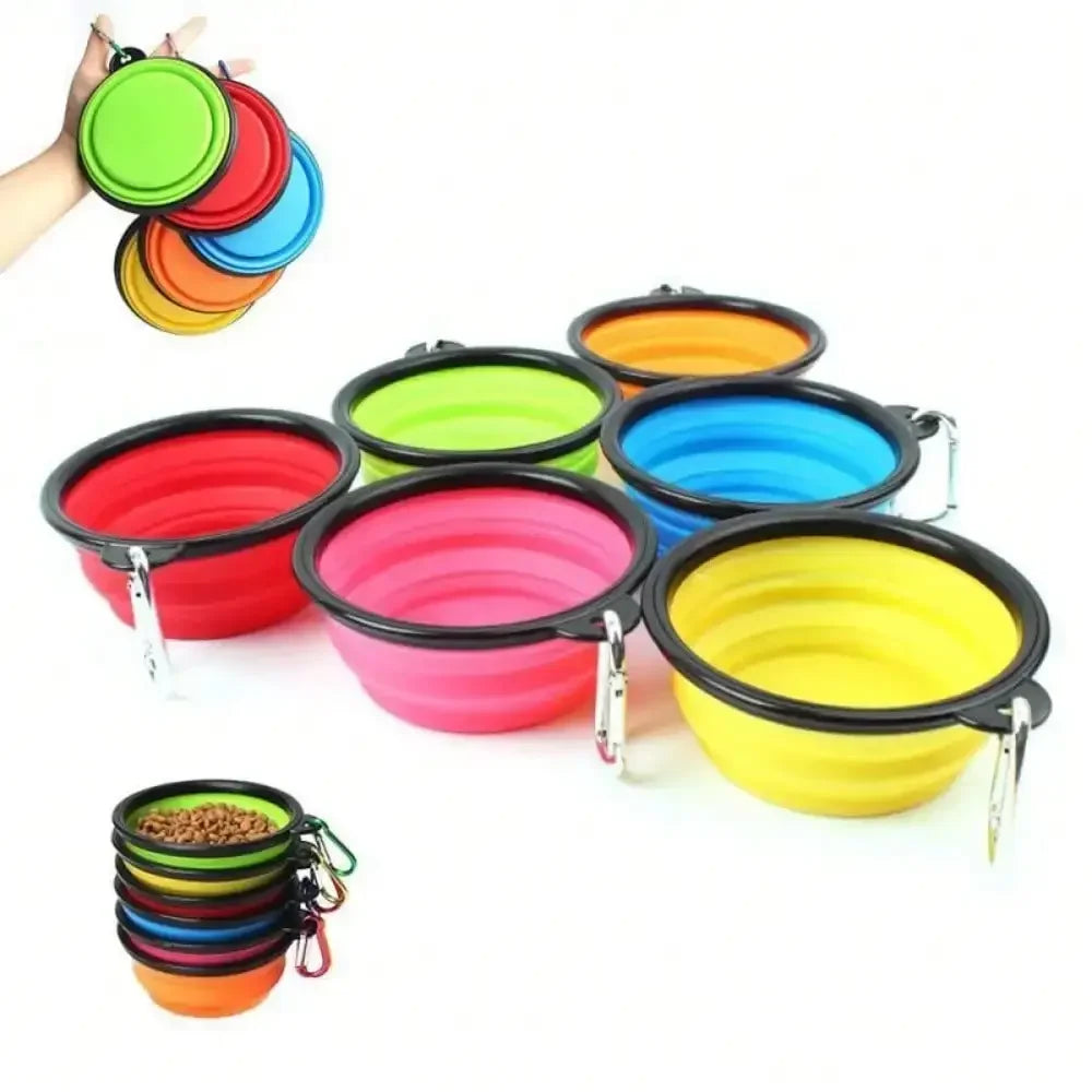 2026 Folding Portable Silicone Dog Feeder Bowl 2 In 1 Pet Dispenser Outdoor Travel Dog Cat With Carabiner Bottle Food Water Container annizon.com