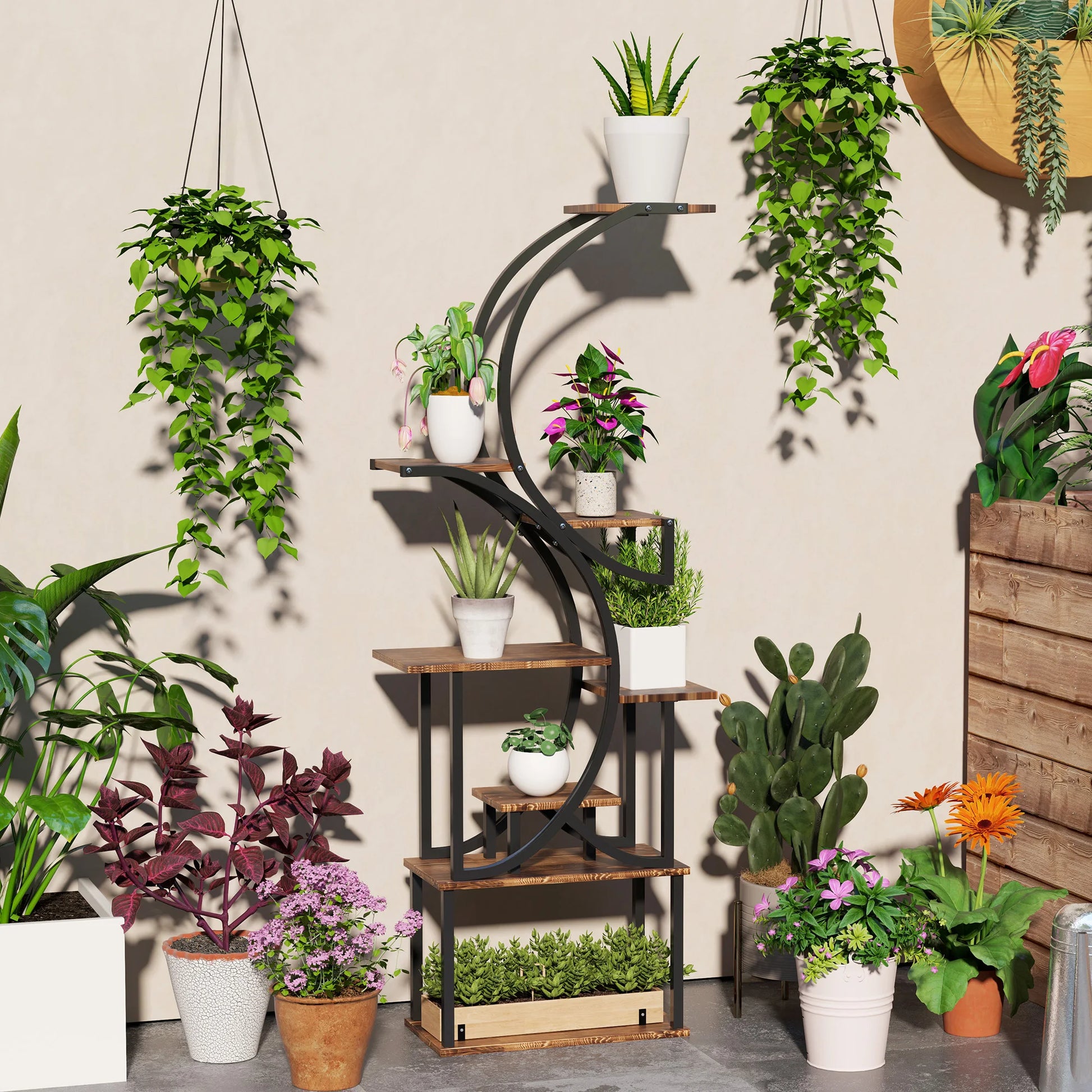8 Tier Plant Stand, 62" S-Shaped Plant Shelf, Carbonized Finish annizon.com