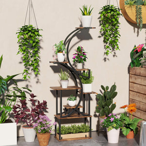 8 Tier Plant Stand, 62" S-Shaped Plant Shelf, Carbonized Finish