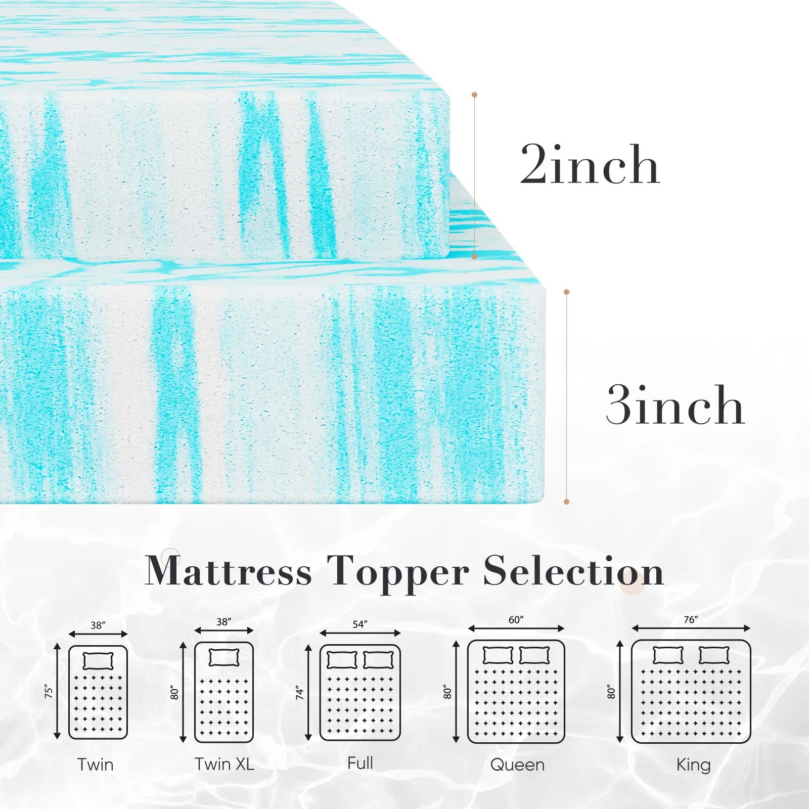 JHK 2-3 Inch Memory Foam Mattress Topper Queen Size Thick Gel  Cooling Mattress Soft and Breathable Bed Topper Bedroom Furniture annizon.com