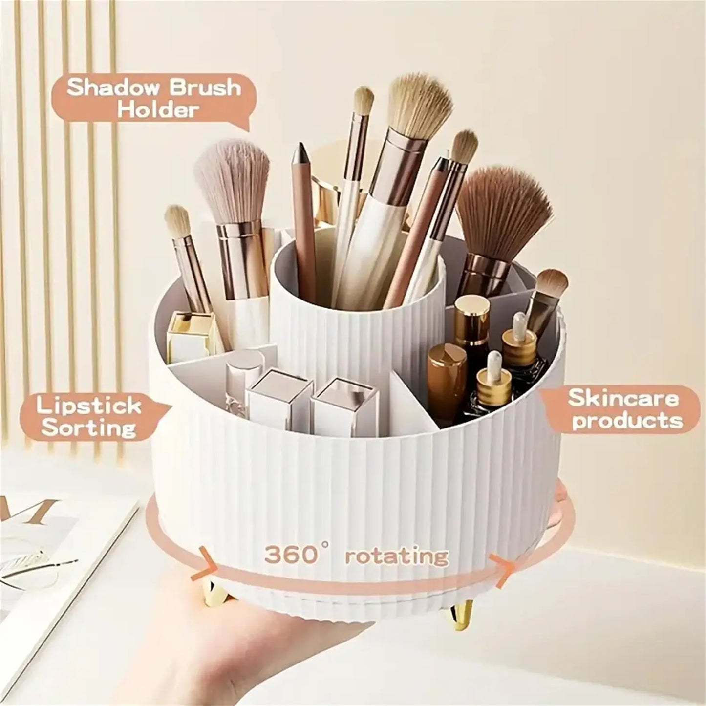 360° Rotating Makeup Organizer - 1pc Plastic Cosmetic Storage with 5 Compartments - Multi-Functional Holder for Brushes annizon.com