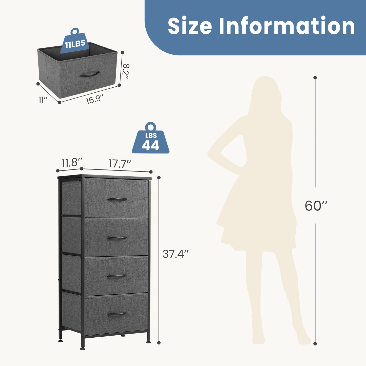 JHK Dresser For Bedroom With 4 Fabric Drawers Nightstand Wardrobe Steel Frame Closet For Clothes Storage Cabinet Of Furniture annizon.com