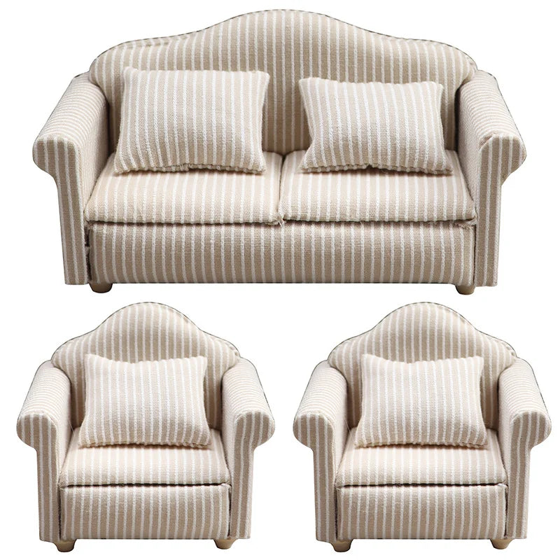 1: 12 Mini Furniture Sofa DIY Decoration Doll House Mini Furniture Living Room Furniture White Beige Sofa with Pillows annizon.com