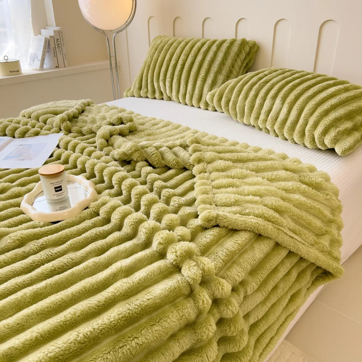 Solid color thickened wide striped multifunctional blanket, can be used as bed sheet cover blanket, nap blanket, pet blanket annizon.com