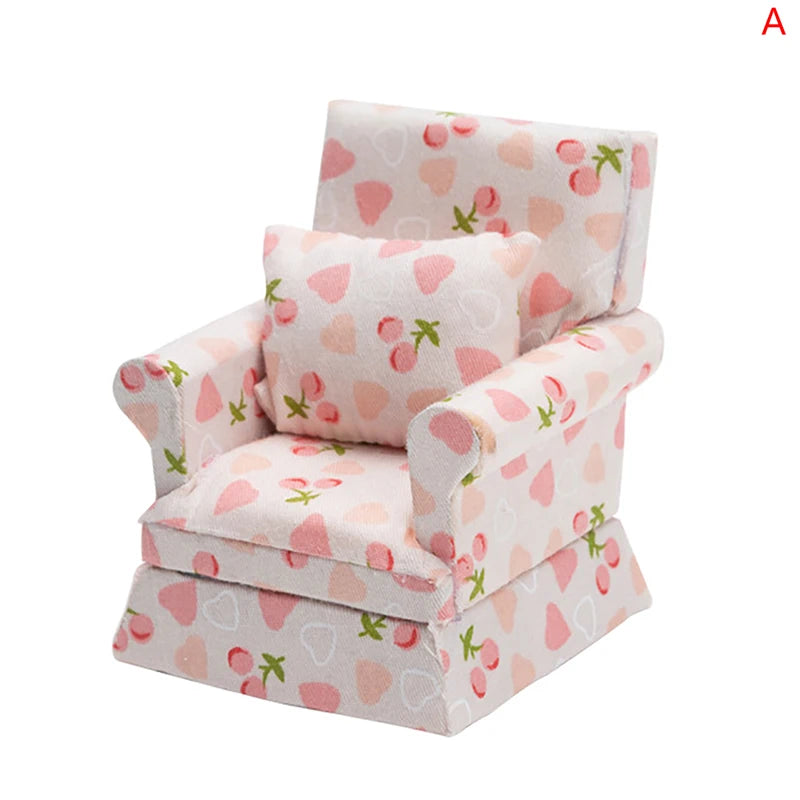 Mini Dollhouse Furniture Sofa with Pillow Set Simulation 1:12 Miniature Living Room Kids Pretend Play DIY Doll House Decor annizon.com