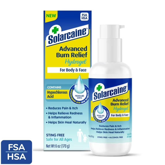 Solarcaine Advanced Burn Relief Hydrogel with Hypochlorous Acid, 6 oz Pump Pasteur Pharmacy