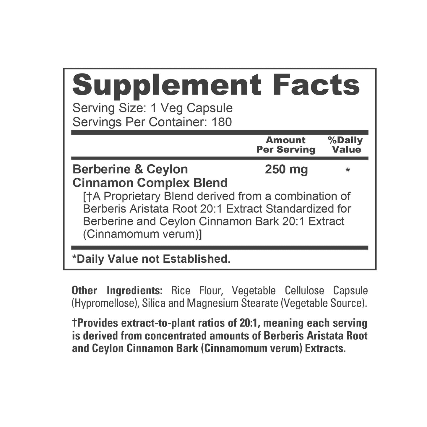NusaPure Berberine with Ceylon Cinnamon 20:1 Extract, 250 mg 180 Veggie Capsules, Vegetarian, Non-GMO Supplement, (Berberine Complex) NusaPure