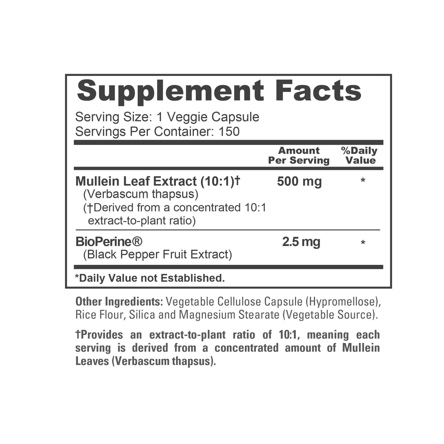 NusaPure Mullein Leaf Capsules 10:1 Extract, 500 mg per Veggie Caps - 150 Count - Verbascum Thapsus (Non-GMO, Vegan) Dietary Supplement NusaPure