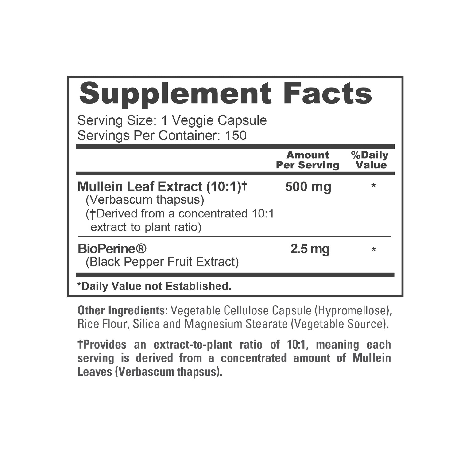 NusaPure Mullein Leaf Capsules 10:1 Extract, 500 mg per Veggie Caps - 150 Count - Verbascum Thapsus (Non-GMO, Vegan) Dietary Supplement NusaPure