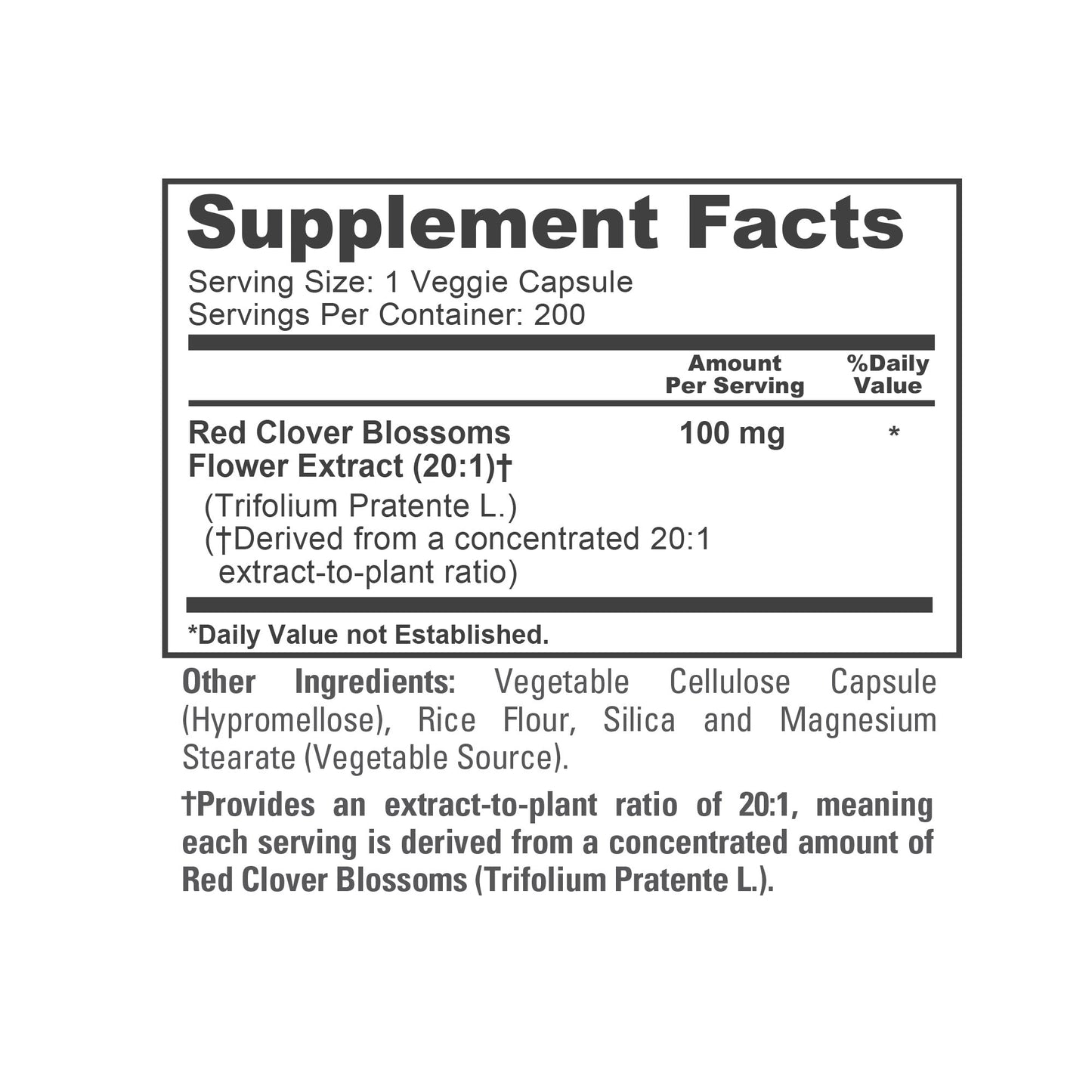NusaPure Red Clover Blossoms 20:1 Extract, 100 mg 200 Veg Capsules Trifolium Pratente L. Suitable for Vegetarians/Vegan Non GMO Dietary Supplement NusaPure