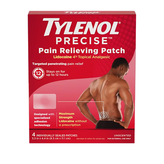 Tylenol Precise Pain Relieving Patches, Large Topical Analgesic Patches + 4% Lidocaine 4ct Pasteur Pharmacy