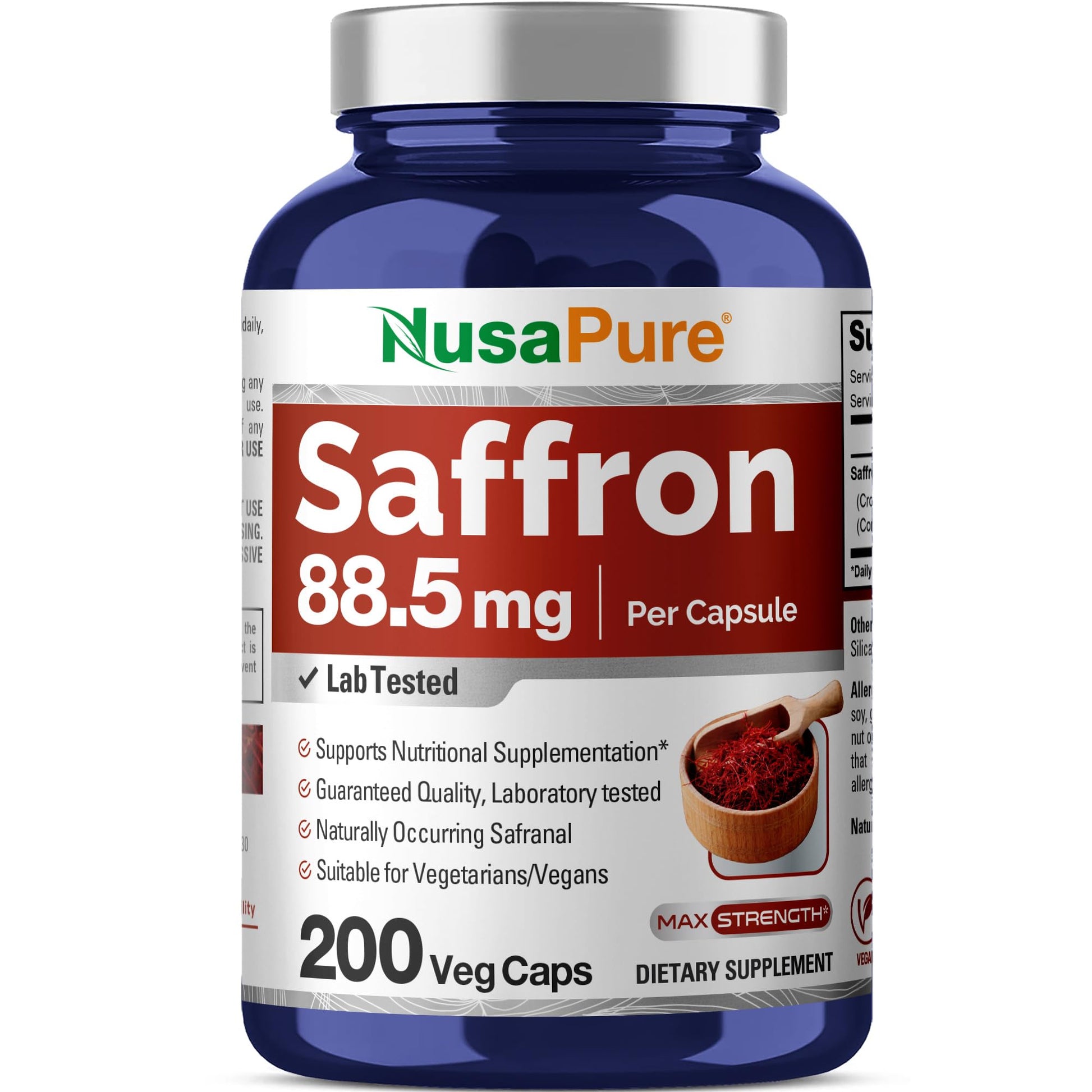 NusaPure Saffron Extract 88.5mg 200 Veggie Caps (Vegetarian, Non-GMO, Vegan) NusaPure