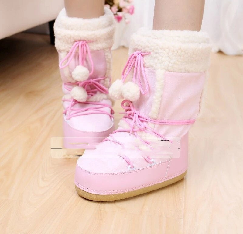 Women's Fashion Fur Ball Non-slip Snow Boots