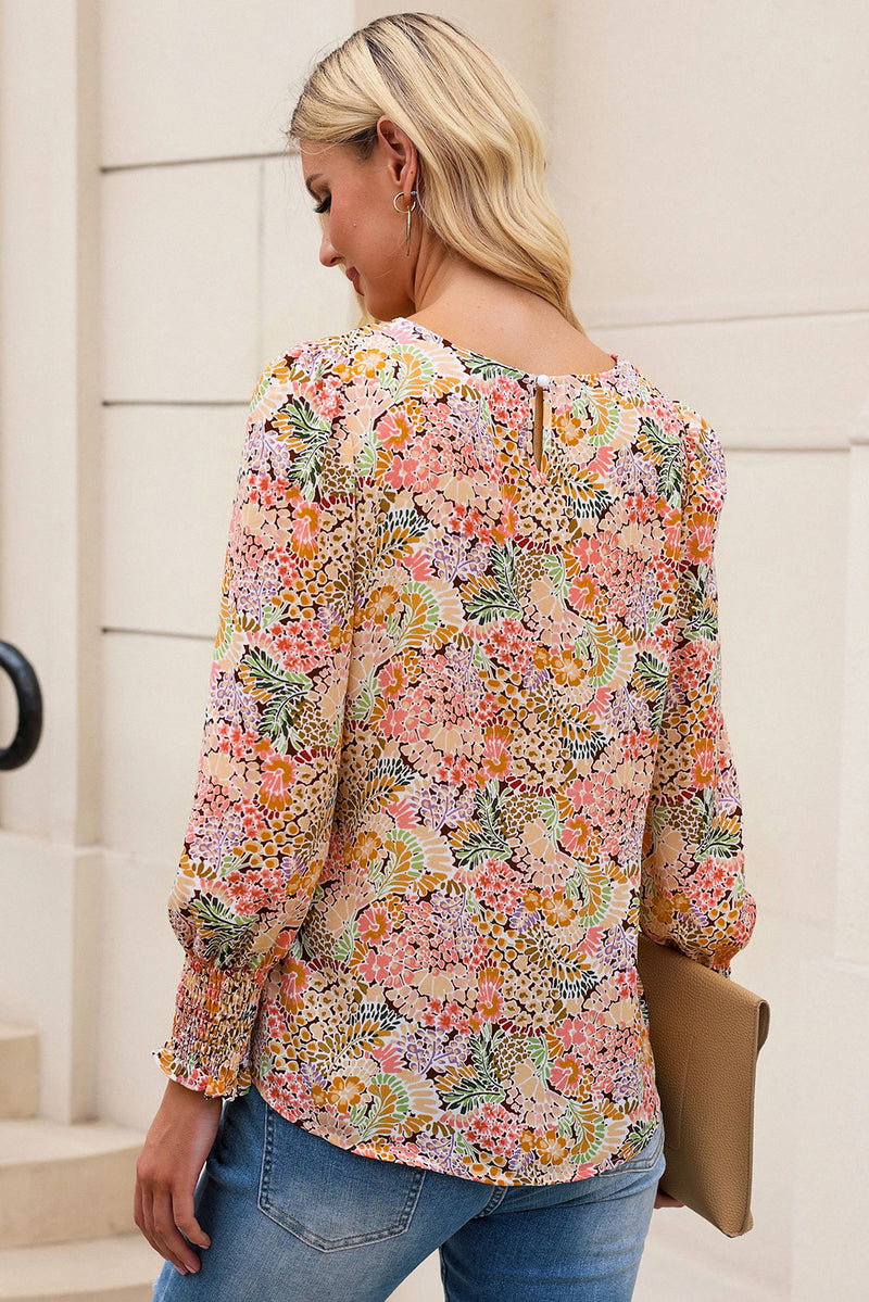 Floral Print Long Puff Sleeve Blouse