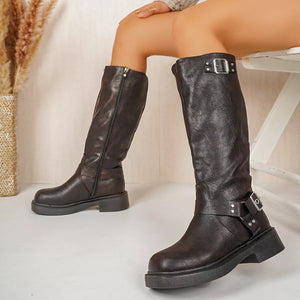 Round Toe Block Heels Boots