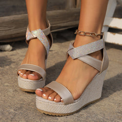 Fish Mouth High Wedges Sandals With Rhinestone Design Fashion Summer Platform Shoes For Women